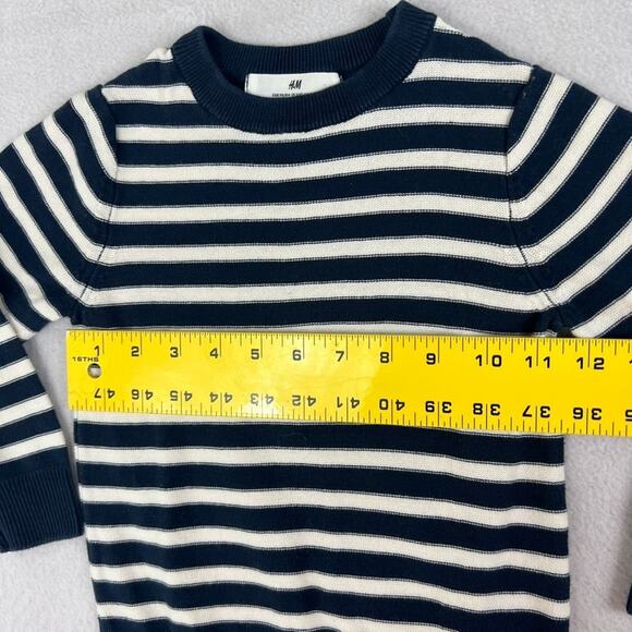 H&M Sweater Kids 3/4T Striped Navy Blue & White 100% Cotton Crewneck Knit - Picture 7 of 7